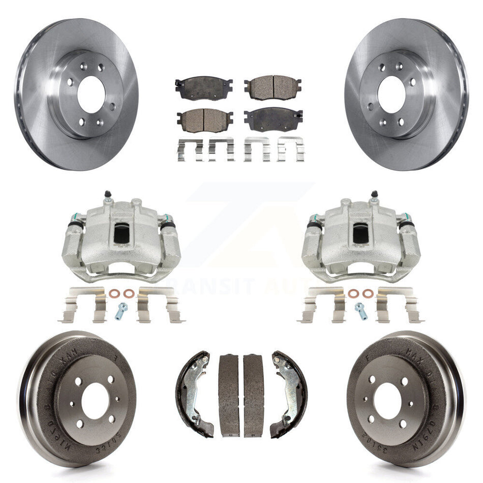 Front Rear Disc Brake Caliper Rotors Drums Semi-Metallic Pads Kit (8Pc) For 2006 Hyundai Accent Sedan To 09 30 05 KC8-100795P