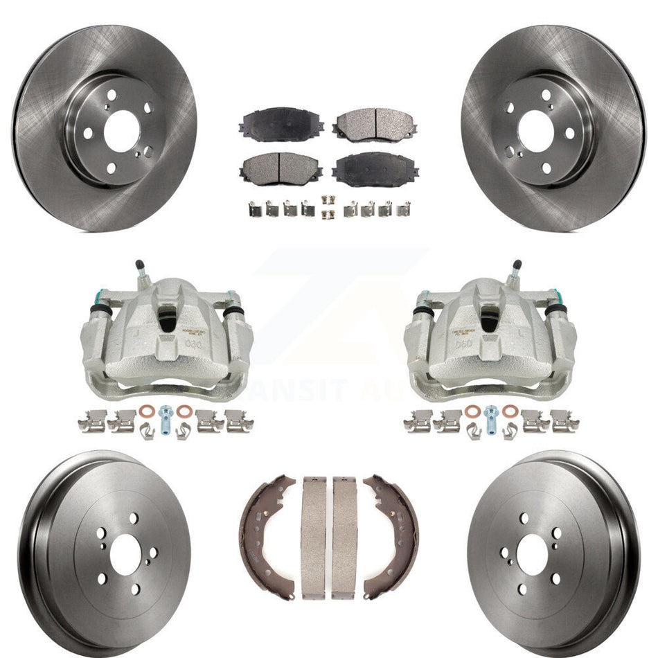 Front Rear Disc Brake Caliper Rotors Drums Ceramic Pads Kit (8Pc) For Toyota Corolla KC8-100795T