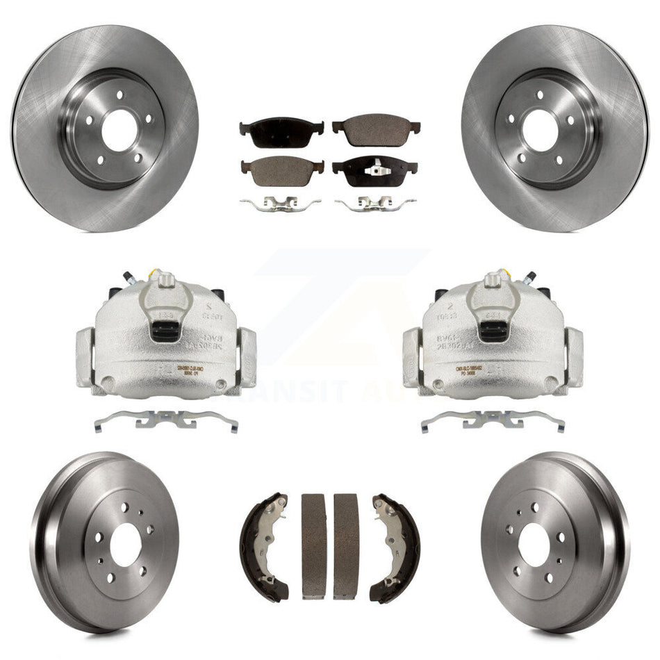 Front Rear Brake Caliper Rotors Drum Semi-Metallic Pad Kit (8Pc) For 13-18 Ford Focus ST KC8-100796P