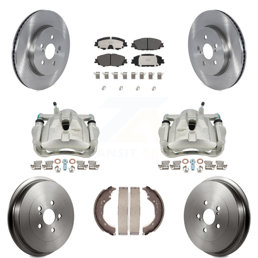 Front Rear Disc Brake Caliper Rotors Drums Ceramic Pads Kit (8Pc) For 2019 Toyota Corolla 2.0L KC8-100796T by Transit Auto