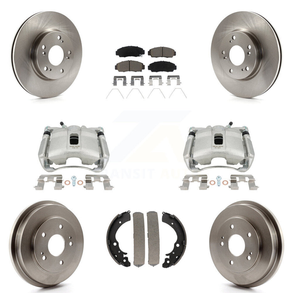 Front Rear Disc Brake Caliper Rotors Drums Ceramic Pads Kit (8Pc) For Honda Civic KC8-100797C by Transit Auto