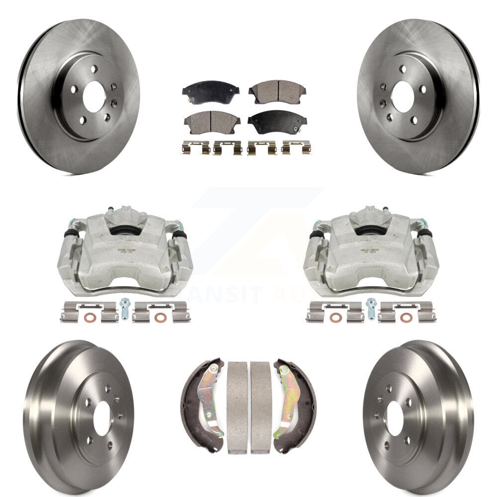 Front Rear Disc Brake Caliper Rotors Drums Semi-Metallic Pads Kit (8Pc) For 2013-2014 Chevrolet Sonic RS KC8-100797P by Transit Auto