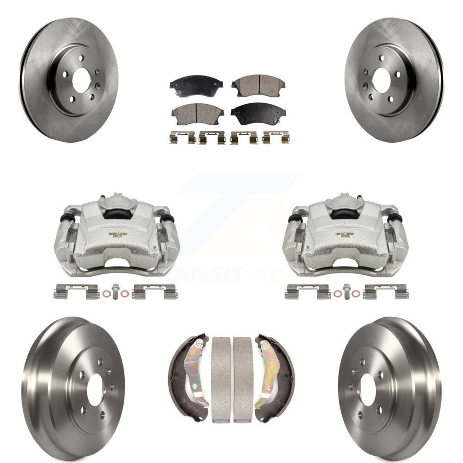 Front Rear Disc Brake Caliper Rotors Drums Semi-Metallic Pads Kit (8Pc) For 2013-2014 Chevrolet Sonic RS KC8-100797P