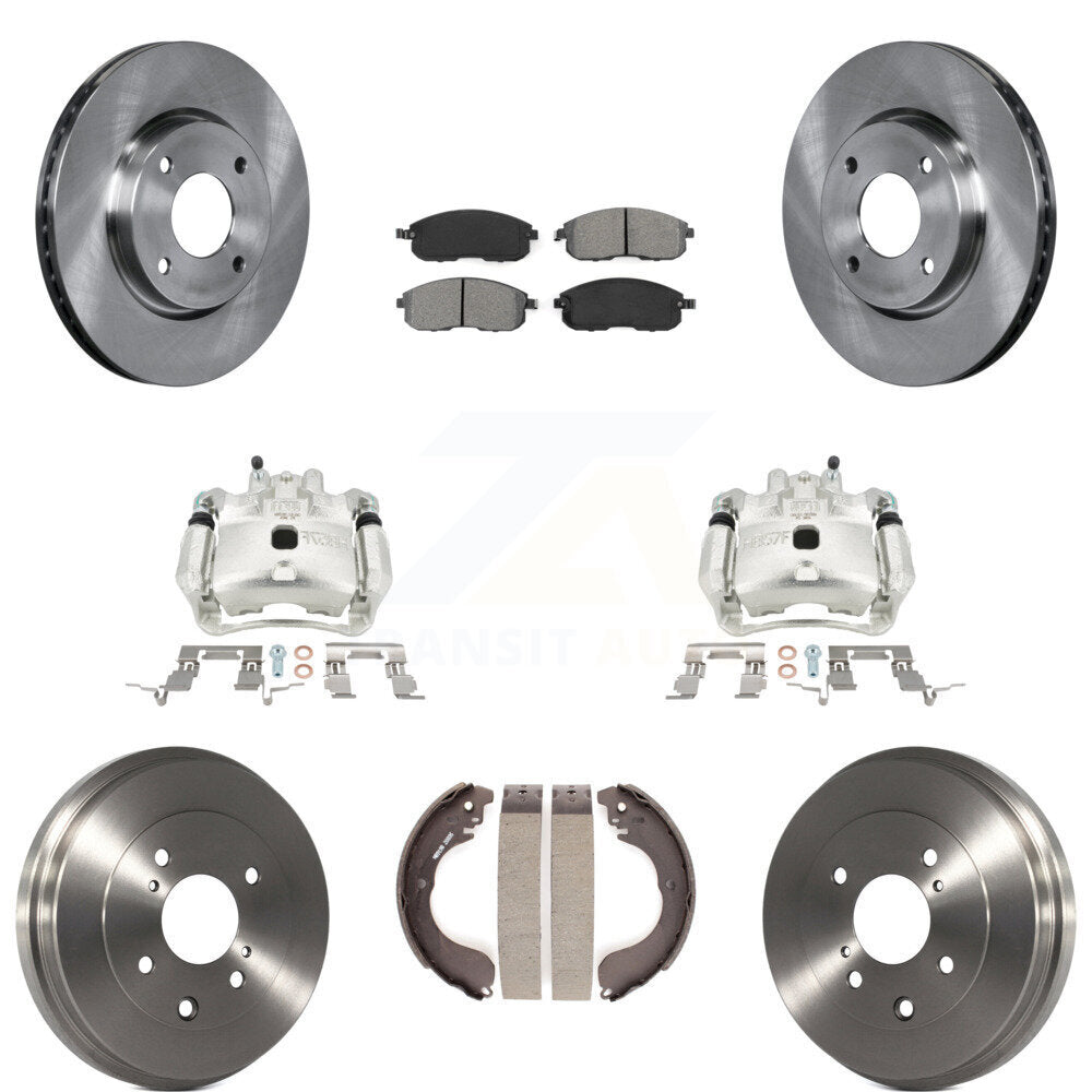 Front Rear Brake Caliper Rotors Drums Semi-Metallic Pads Kit (8Pc) For Nissan Versa Cube KC8-100797S