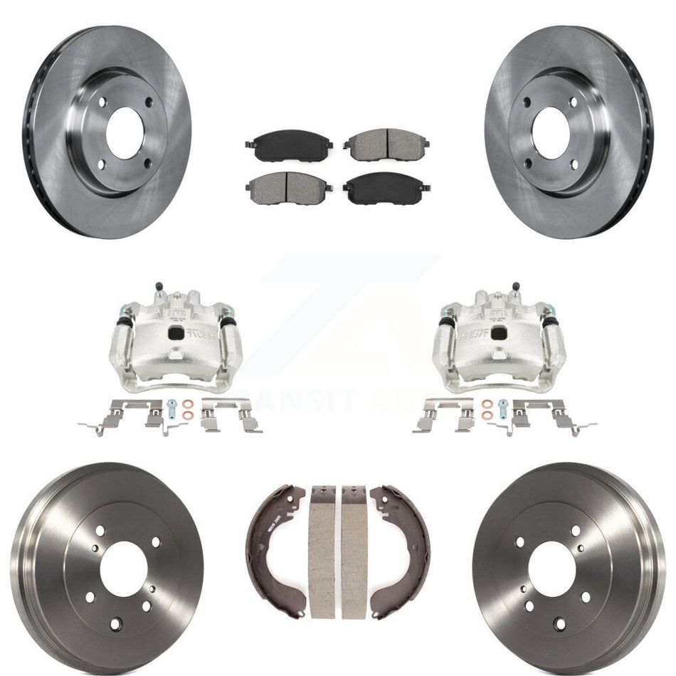 Front Rear Brake Caliper Rotors Drums Semi-Metallic Pads Kit (8Pc) For Nissan Versa Cube KC8-100797S