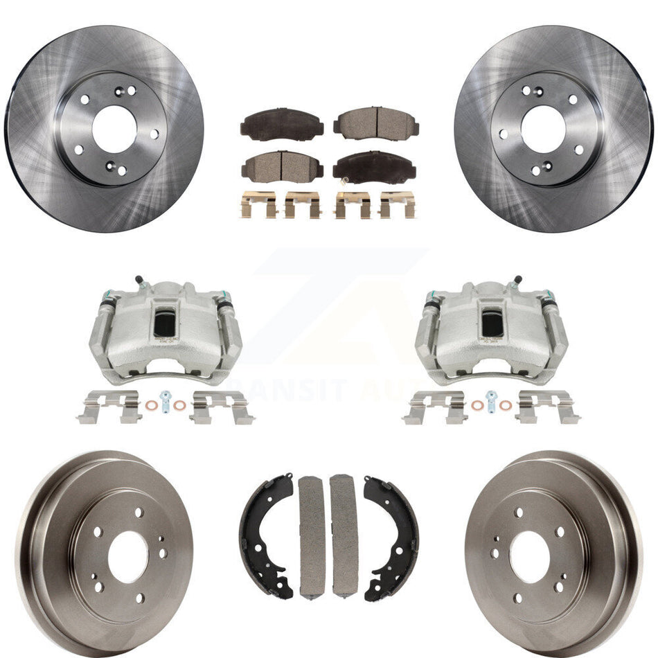 Front Rear Disc Brake Caliper Rotors Drums Ceramic Pads Kit (8Pc) For 2003-2006 Honda Accord 2.4L Vehicles Built Canadian Market KC8-100797T