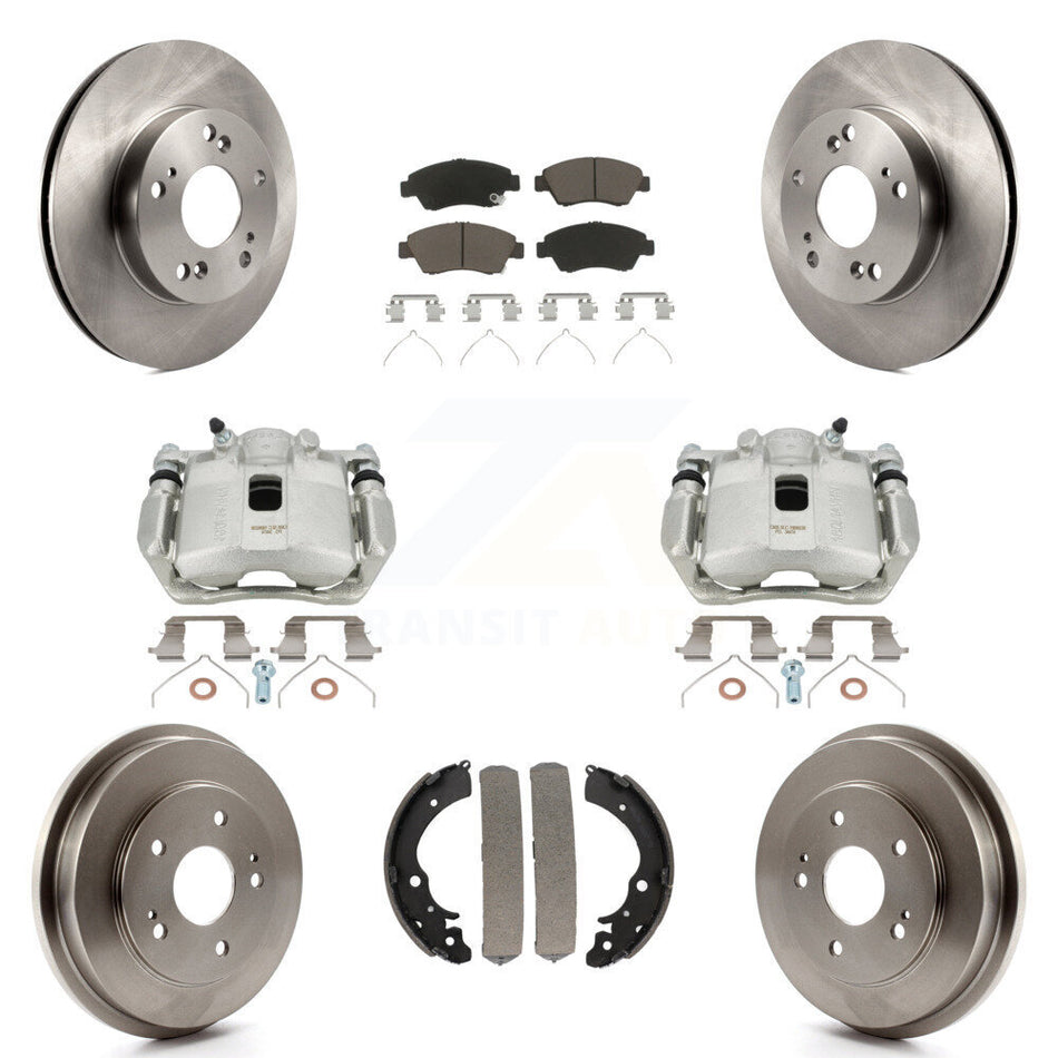 Front Rear Disc Brake Caliper Rotors Drums Ceramic Pads Kit (8Pc) For Honda Civic KC8-100798C