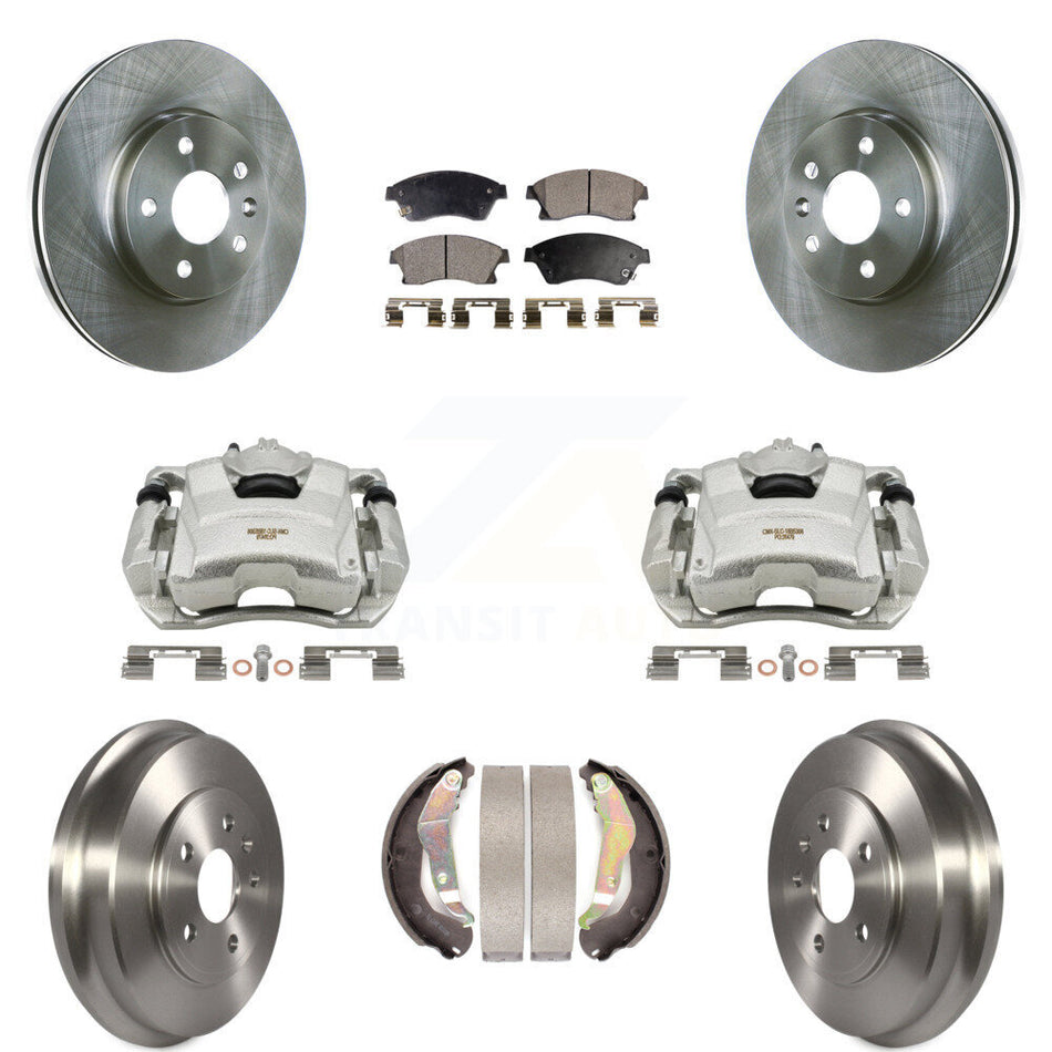 Front Rear Disc Brake Caliper Rotors Drums Semi-Metallic Pads Kit (8Pc) For Chevrolet Sonic KC8-100798P