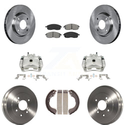 Front Rear Disc Brake Caliper Rotors Drums Semi-Metallic Pads Kit (8Pc) For Nissan Sentra KC8-100798S