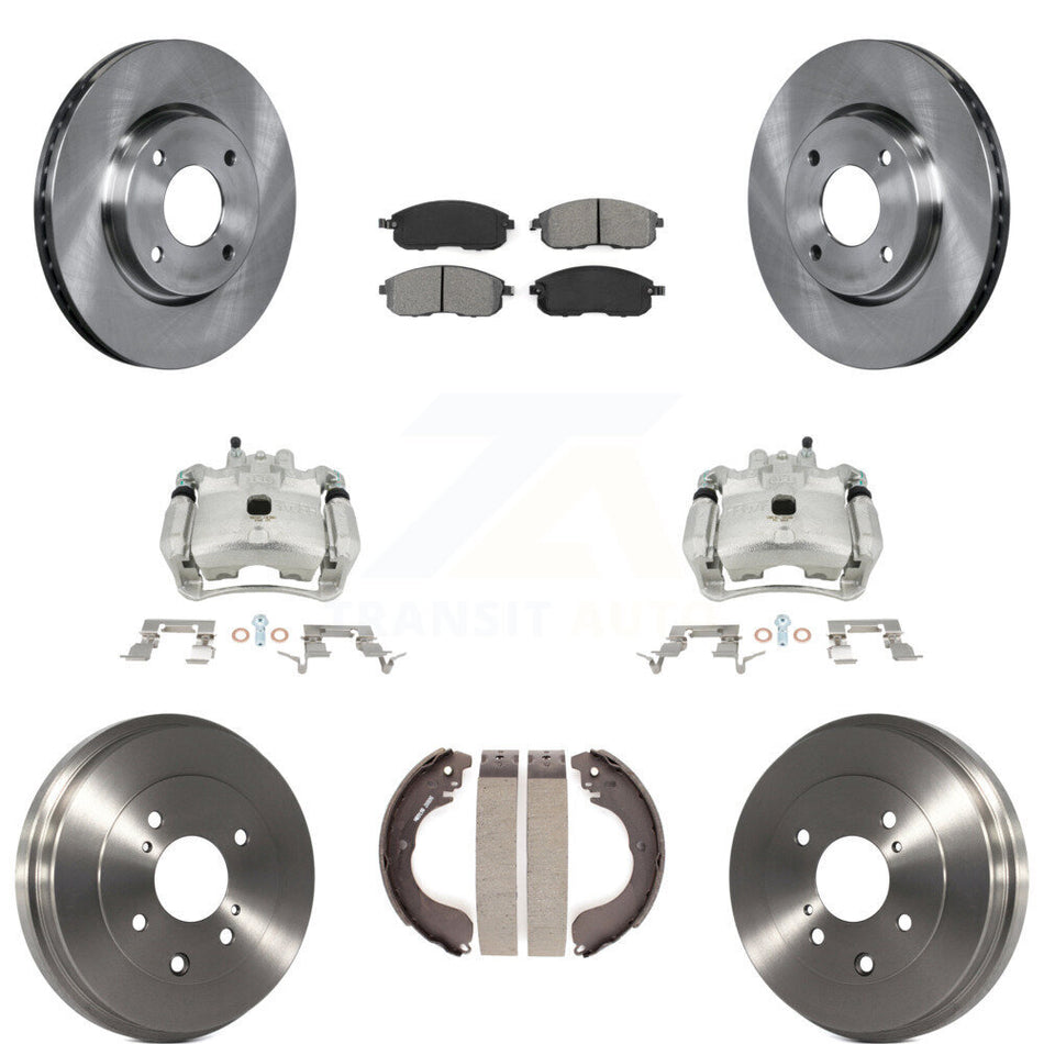 Front Rear Disc Brake Caliper Rotors Drums Semi-Metallic Pads Kit (8Pc) For Nissan Sentra KC8-100798S