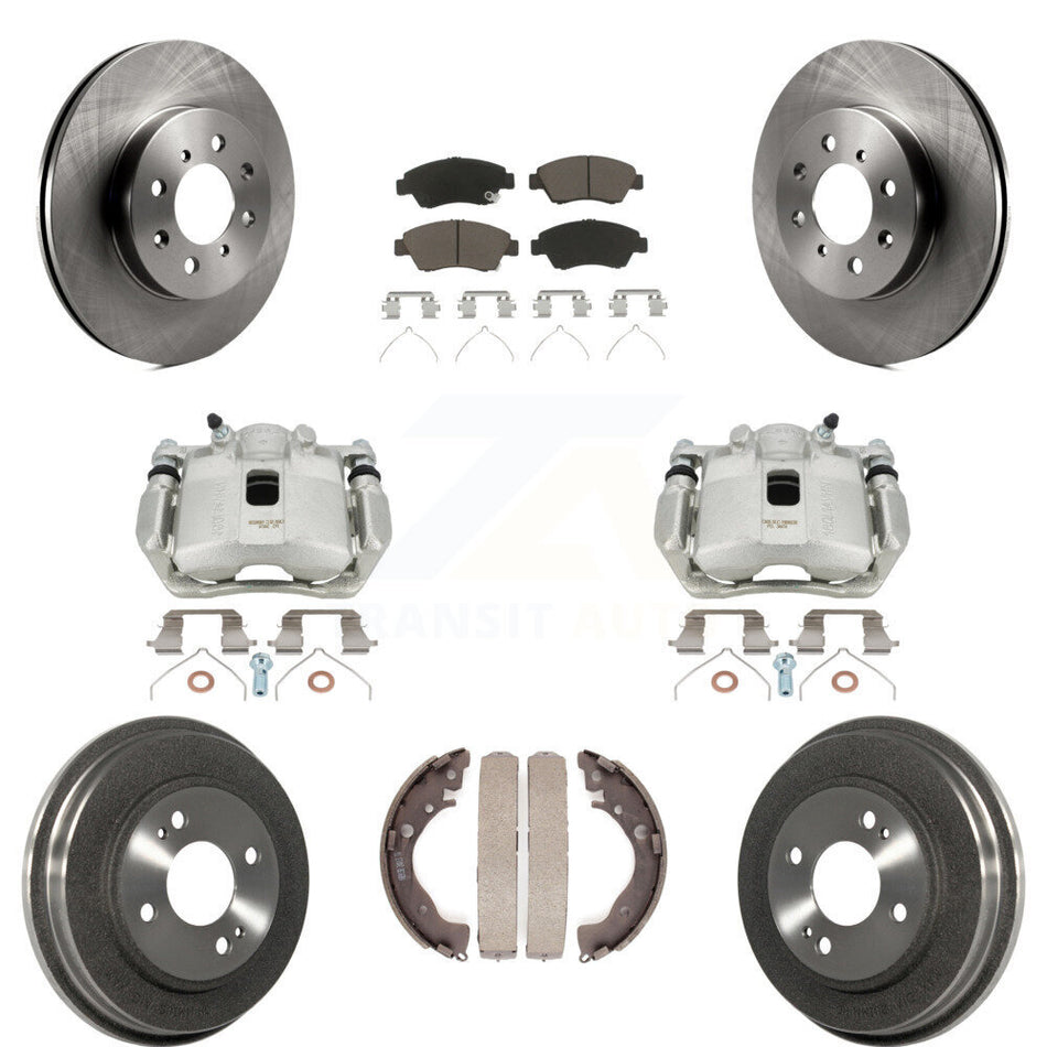 Front Rear Disc Brake Caliper Rotors Drums Ceramic Pads Kit (8Pc) For Honda Fit KC8-100799C