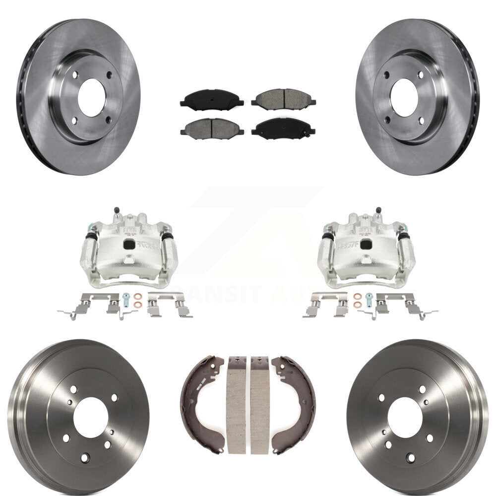 Front Rear Disc Brake Caliper Rotors Drums Semi-Metallic Pads Kit (8Pc) For Nissan Versa KC8-100799S