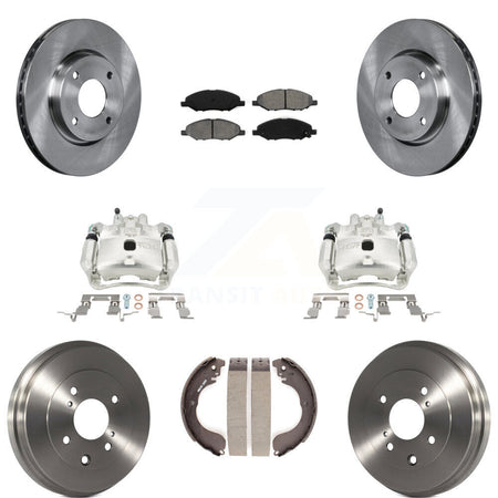 Front Rear Disc Brake Caliper Rotors Drums Semi-Metallic Pads Kit (8Pc) For Nissan Versa KC8-100799S