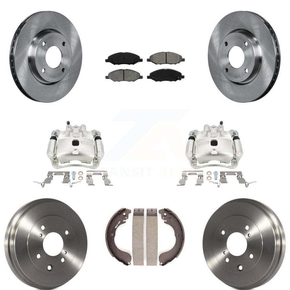 Front Rear Disc Brake Caliper Rotors Drums Semi-Metallic Pads Kit (8Pc) For Nissan Versa KC8-100799S