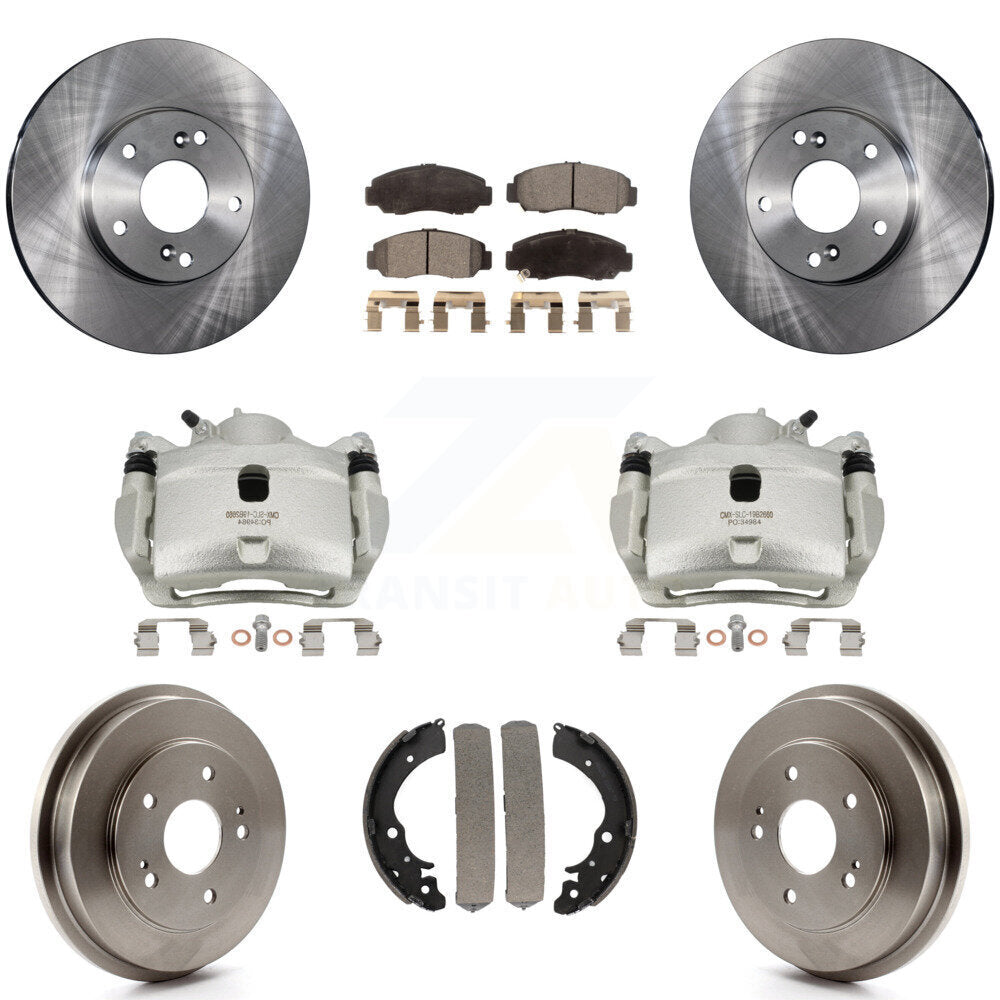 Front Rear Brake Caliper Rotors Drums Ceramic Pads Kit (8Pc) For 2007 Honda Accord 2.4L KC8-100799T