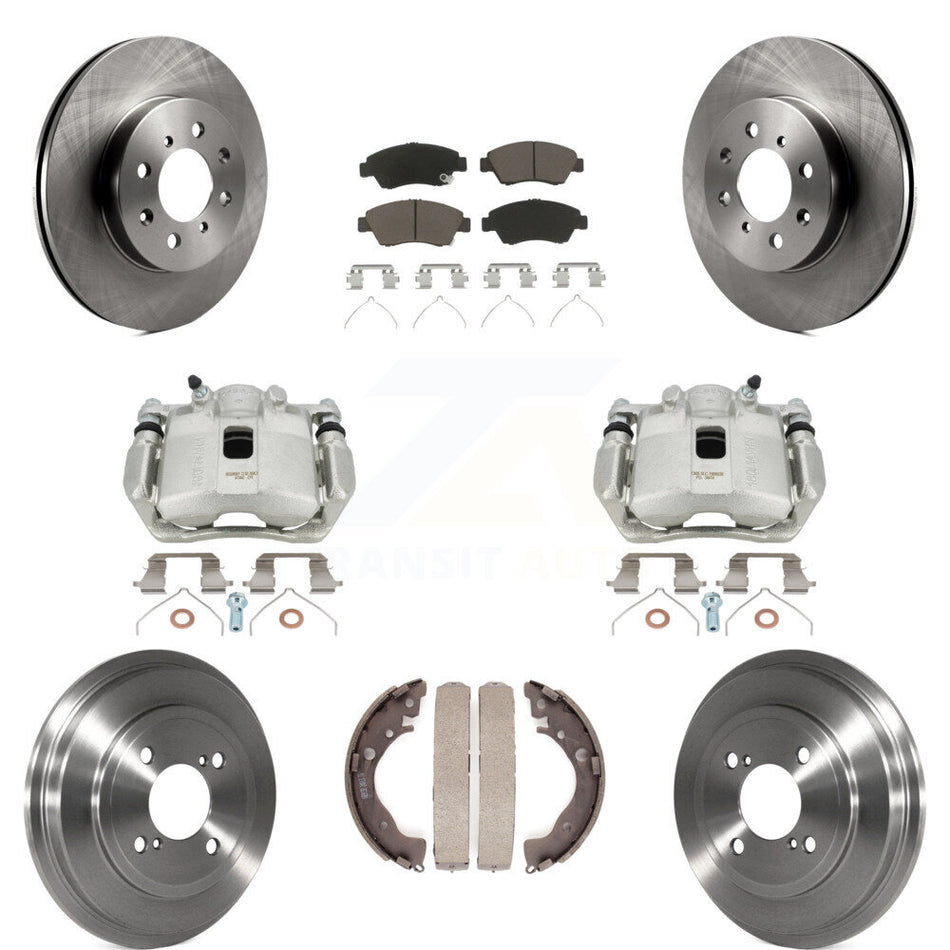 Front Rear Disc Brake Caliper Rotors Drums Ceramic Pads Kit (8Pc) For 2013 Honda Fit DX with GAS engine KC8-100800C