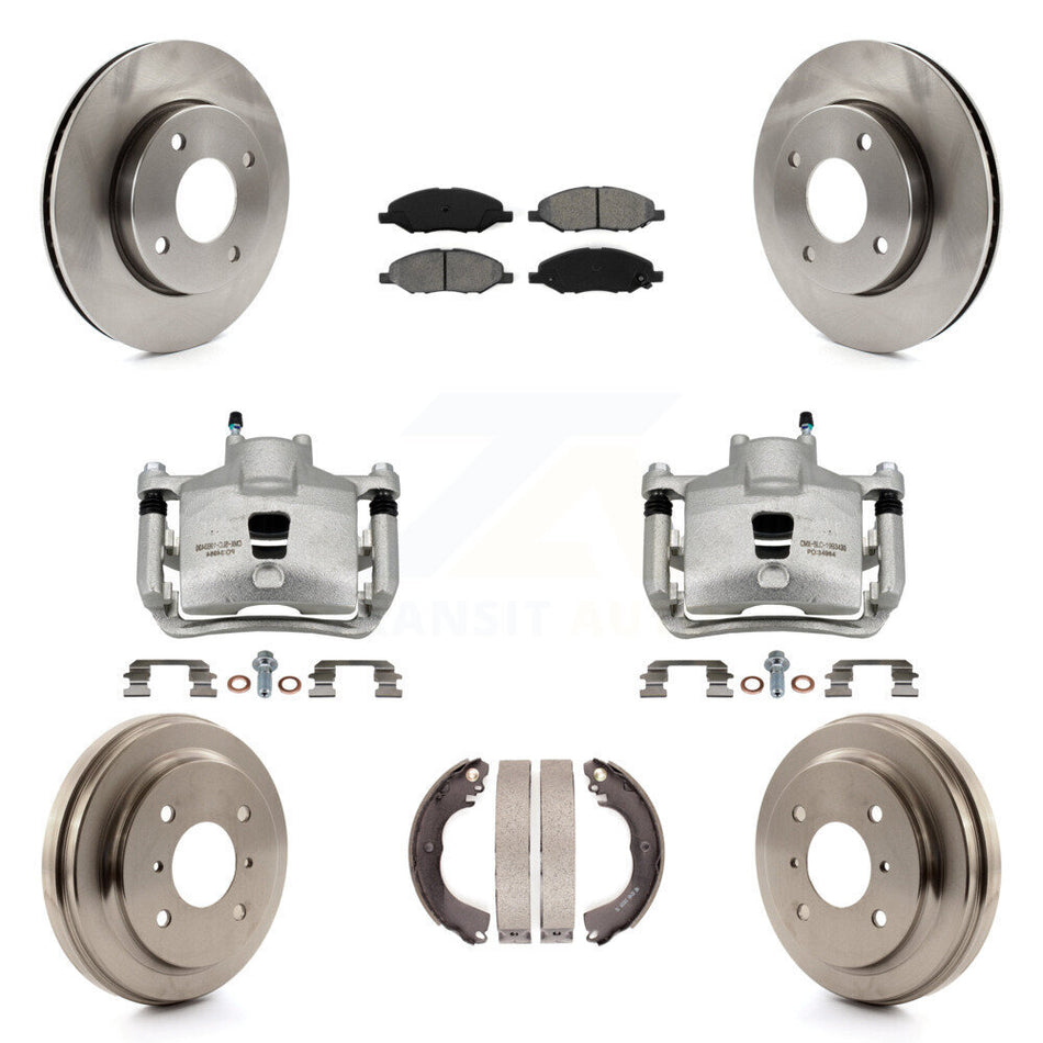 Front Rear Brake Caliper Rotors Drums Semi-Metallic Pads Kit (8Pc) For Nissan Versa 1.6L KC8-100800S
