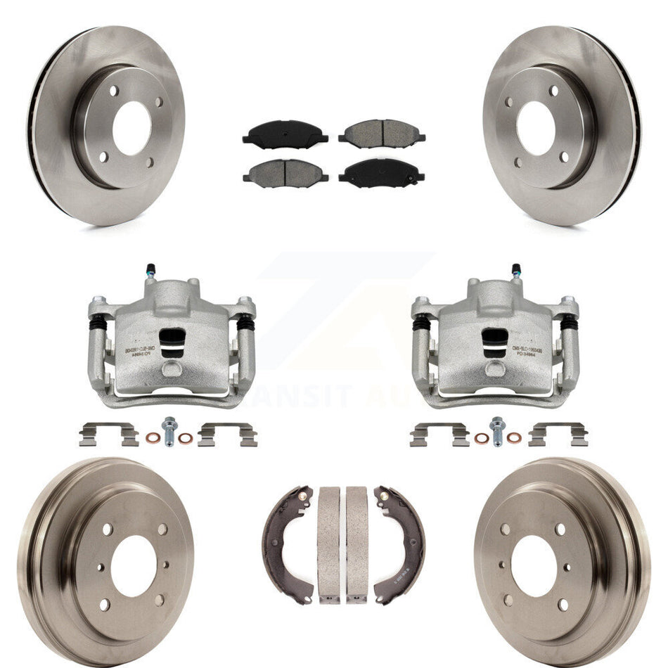 Front Rear Brake Caliper Rotors Drums Semi-Metallic Pads Kit (8Pc) For Nissan Versa 1.6L KC8-100800S