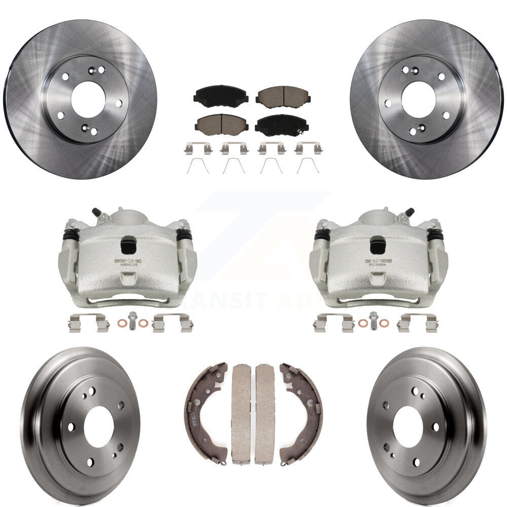 Front Rear Disc Brake Caliper Rotors Drums Ceramic Pads Kit (8Pc) For Honda Civic KC8-100801C