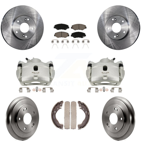 Front Rear Disc Brake Caliper Rotors Drums Ceramic Pads Kit (8Pc) For Honda Civic KC8-100801C