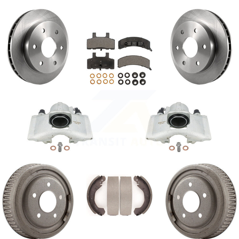 Front Rear Disc Brake Caliper Rotors Drums Semi-Metallic Pads Kit (8Pc) For GMC Yukon With 10" Diameter Drum KC8-100801P