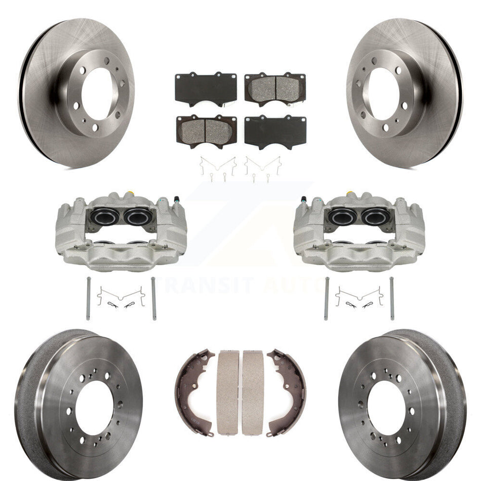 Front Rear Disc Brake Caliper Rotors Drum Semi-Metallic Pads Kit (8Pc) For Toyota Tacoma KC8-100802S