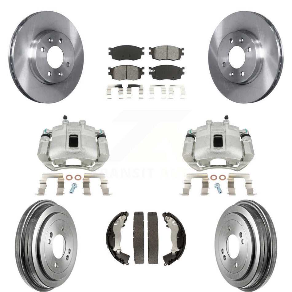 Front Rear Disc Brake Caliper Rotors Drums Semi-Metallic Pads Kit (8Pc) For Hyundai Accent Kia Rio Rio5 KC8-100803S