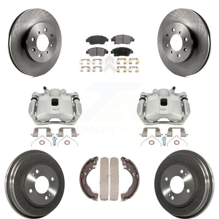 Front Rear Disc Brake Caliper Rotors Drums Semi-Metallic Pads Kit (8Pc) For Honda Fit KC8-100804P by Transit Auto