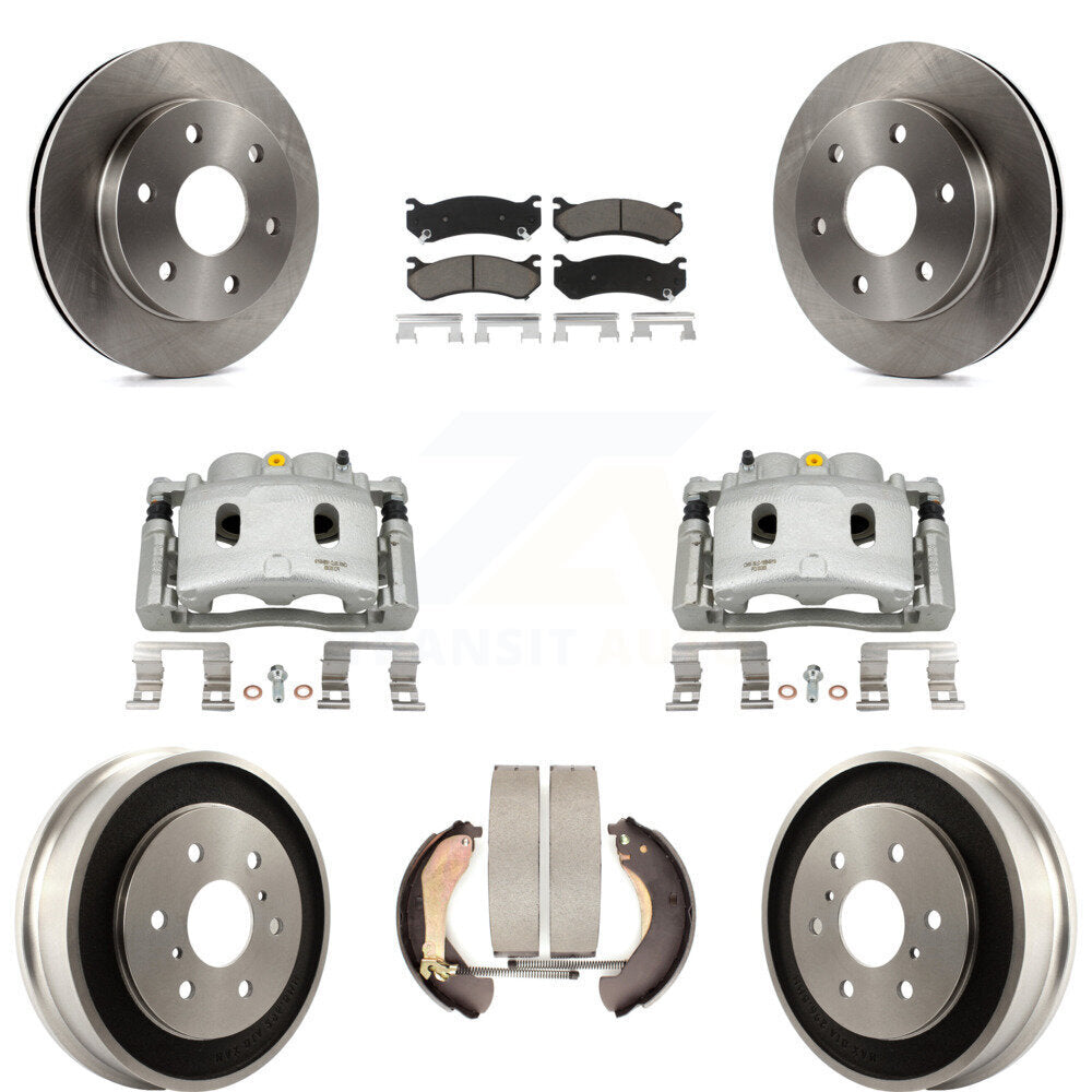 Front Rear Brake Caliper Rotors Drum Ceramic Pads Kit (8Pc) For Chevrolet Silverado 1500 KC8-100805C