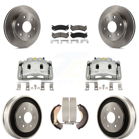 Front Rear Brake Caliper Rotors Drum Ceramic Pads Kit (8Pc) For Chevrolet Silverado 1500 KC8-100805C