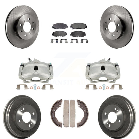 Front Rear Disc Brake Caliper Rotors Drums Semi-Metallic Pads Kit (8Pc) For Honda Insight KC8-100805P by Transit Auto