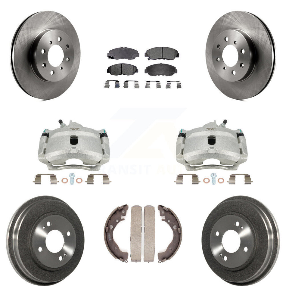 Front Rear Disc Brake Caliper Rotors Drums Semi-Metallic Pads Kit (8Pc) For Honda Insight KC8-100805P