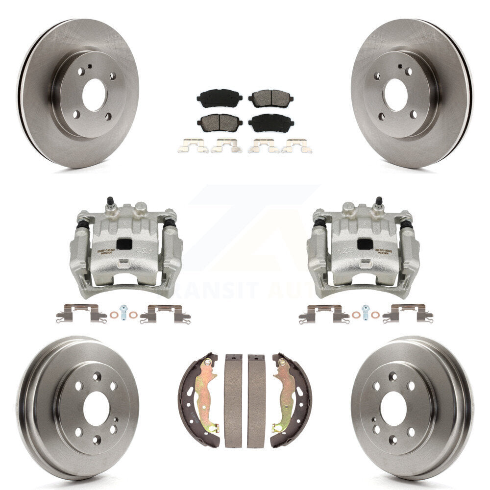 Front Rear Brake Caliper Rotors Drums Semi-Metallic Pads Kit (8Pc) For 2011-2014 Mazda 2 KC8-100805S