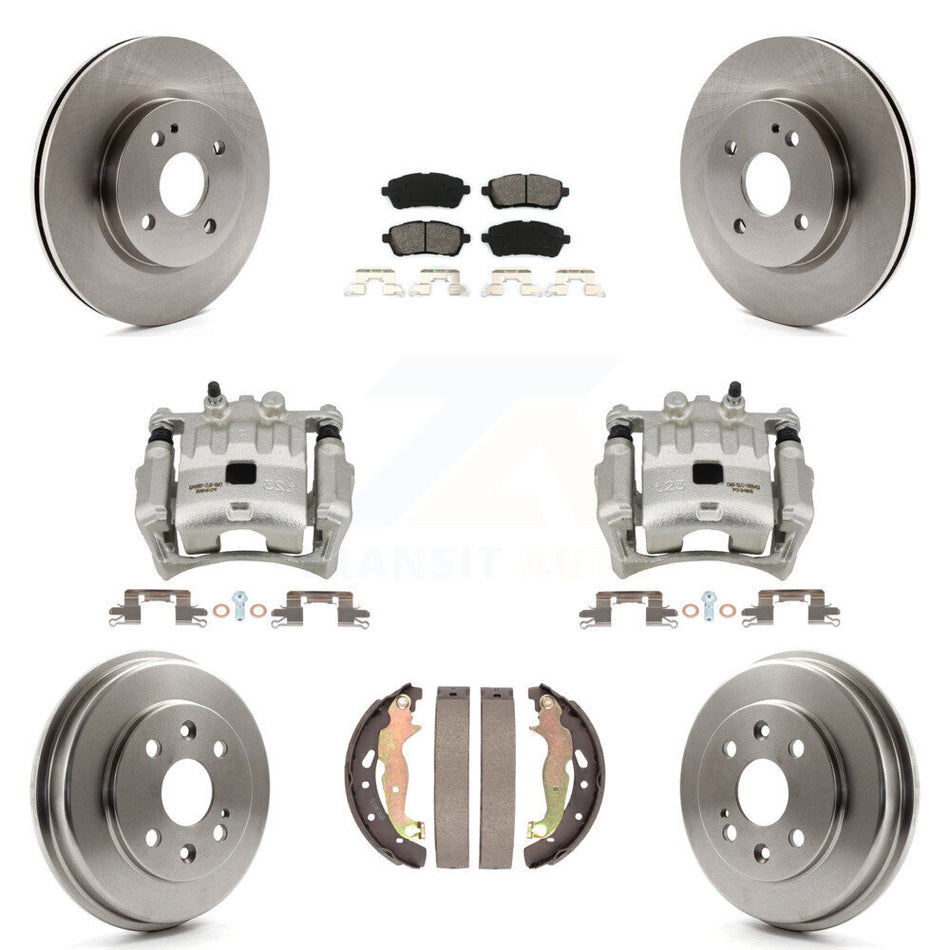Front Rear Brake Caliper Rotors Drums Semi-Metallic Pads Kit (8Pc) For 2011-2014 Mazda 2 KC8-100805S