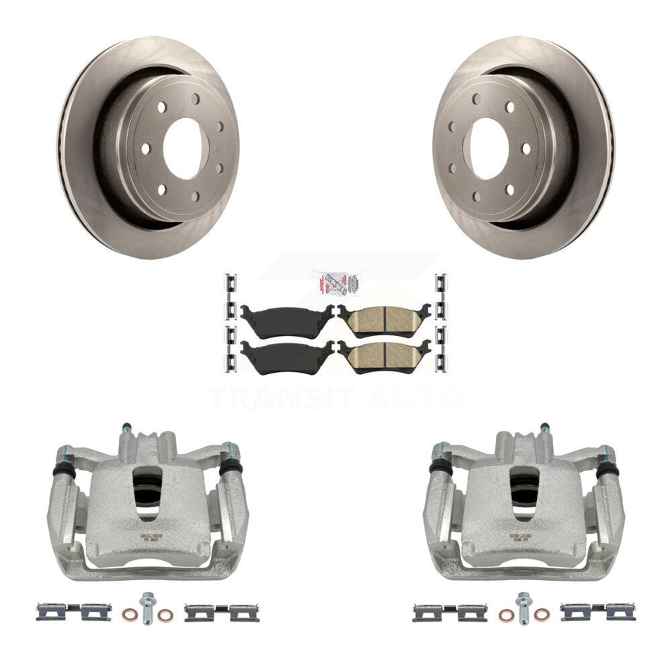 Rear Disc Brake Caliper Rotors And Ceramic Pads Kit For 2012-2014 Ford F-150 With 7 Lug Wheels KC8-100806N