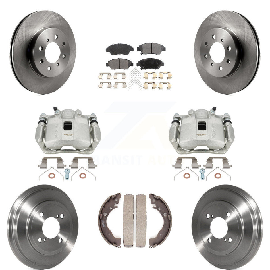 Front Rear Disc Brake Caliper Rotors Drums Semi-Metallic Pads Kit (8Pc) For 2013 Honda Fit DX with GAS engine KC8-100806P by Transit Auto