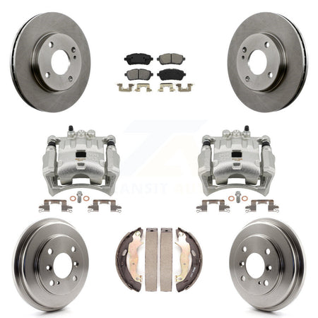 Front Rear Disc Brake Caliper Rotors Drums Semi-Metallic Pads Kit (8Pc) For Ford Fiesta KC8-100806S
