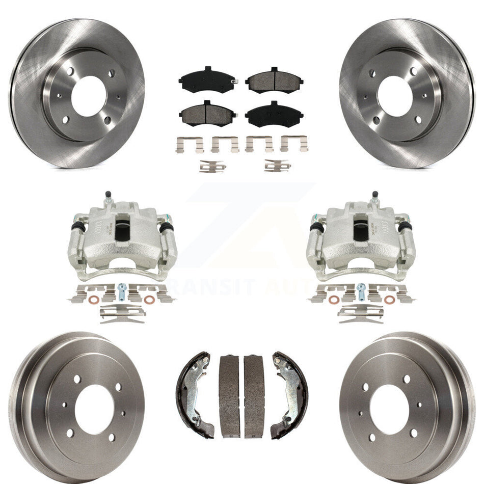 Front Rear Disc Brake Caliper Rotors Drums Semi-Metallic Pads Kit (8Pc) For Hyundai Elantra Drum rear brakes KC8-100807S