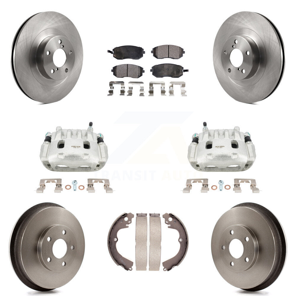 Front Rear Brake Caliper Rotors Drums Ceramic Pads Kit (8Pc) For Subaru Forester Impreza KC8-100807T