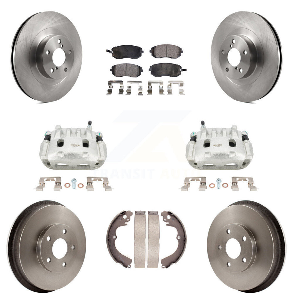 Front Rear Brake Caliper Rotors Drums Ceramic Pads Kit (8Pc) For Subaru Forester Impreza KC8-100807T