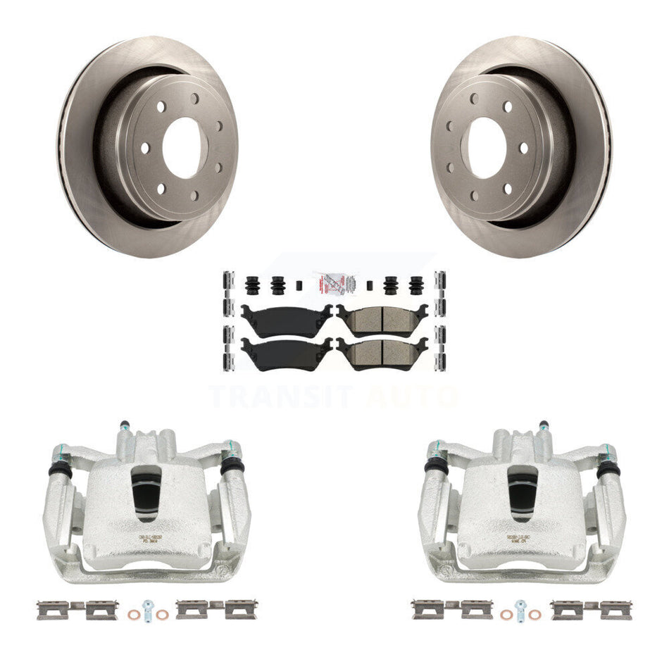 Rear Disc Brake Caliper Rotors And Semi-Metallic Pads Kit For 2012-2014 Ford F-150 With 7 Lug Wheels KC8-100808N by Transit Auto