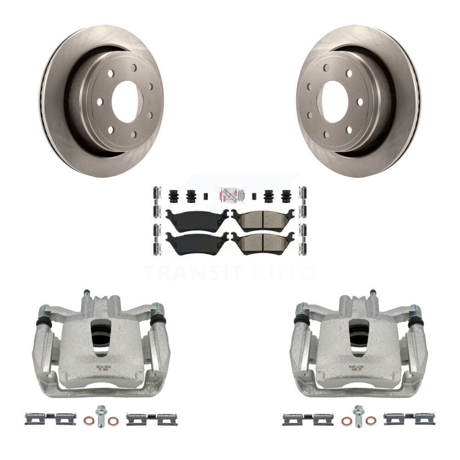 Rear Disc Brake Caliper Rotors And Semi-Metallic Pads Kit For 2012-2014 Ford F-150 With 7 Lug Wheels KC8-100808N