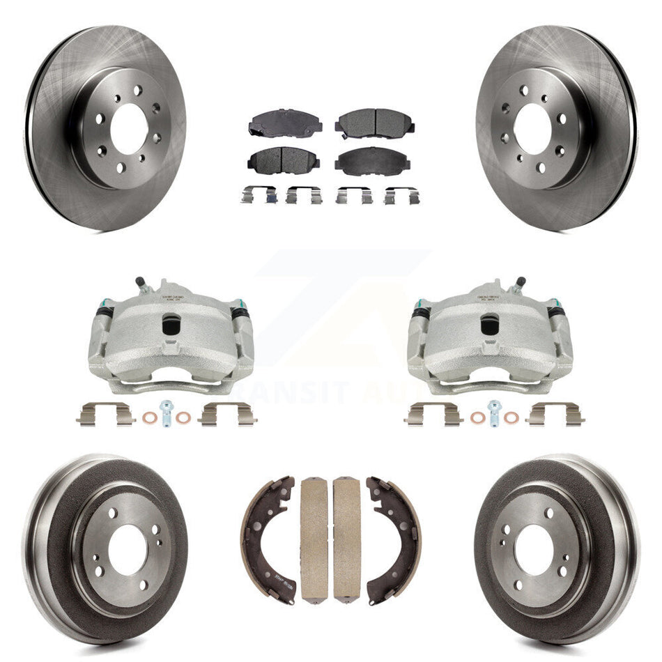 Front Rear Disc Brake Caliper Rotors Drums Semi-Metallic Pads Kit (8Pc) For Honda Civic Acura EL KC8-100808P