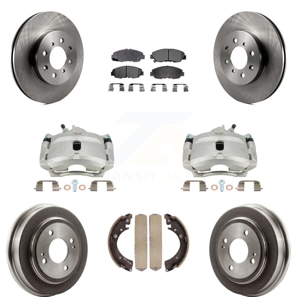 Front Rear Disc Brake Caliper Rotors Drums Semi-Metallic Pads Kit (8Pc) For Honda Civic Acura EL KC8-100808P