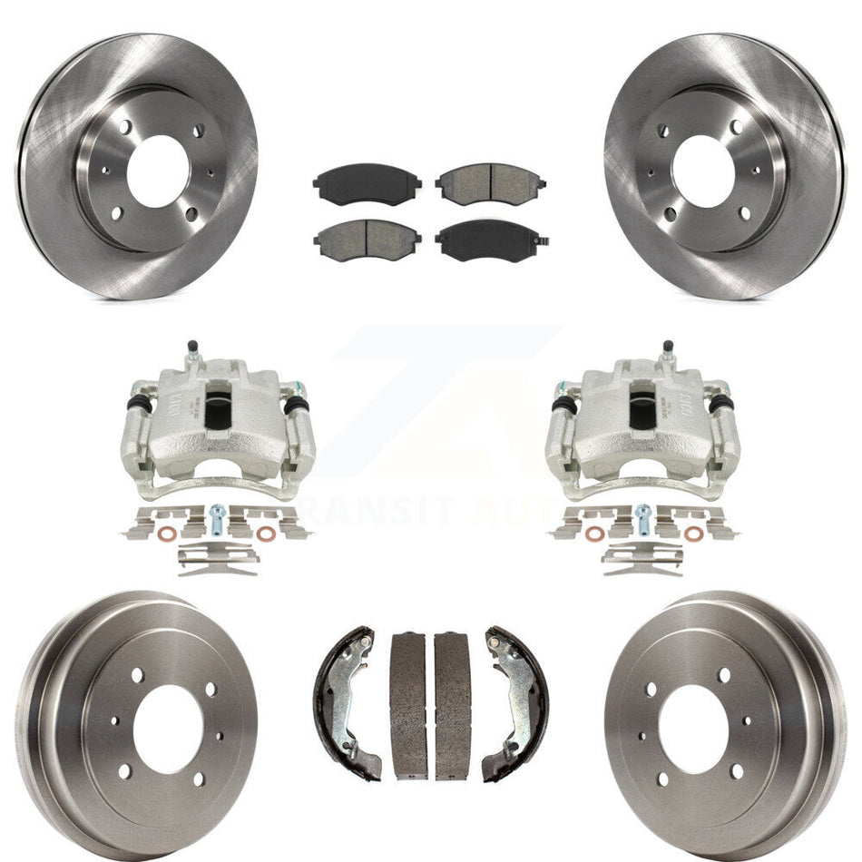 Front Rear Disc Brake Caliper Rotors Drums Semi-Metallic Pads Kit (8Pc) For 2002 Hyundai Elantra Drum rear brakes To 10 31 01 KC8-100808S