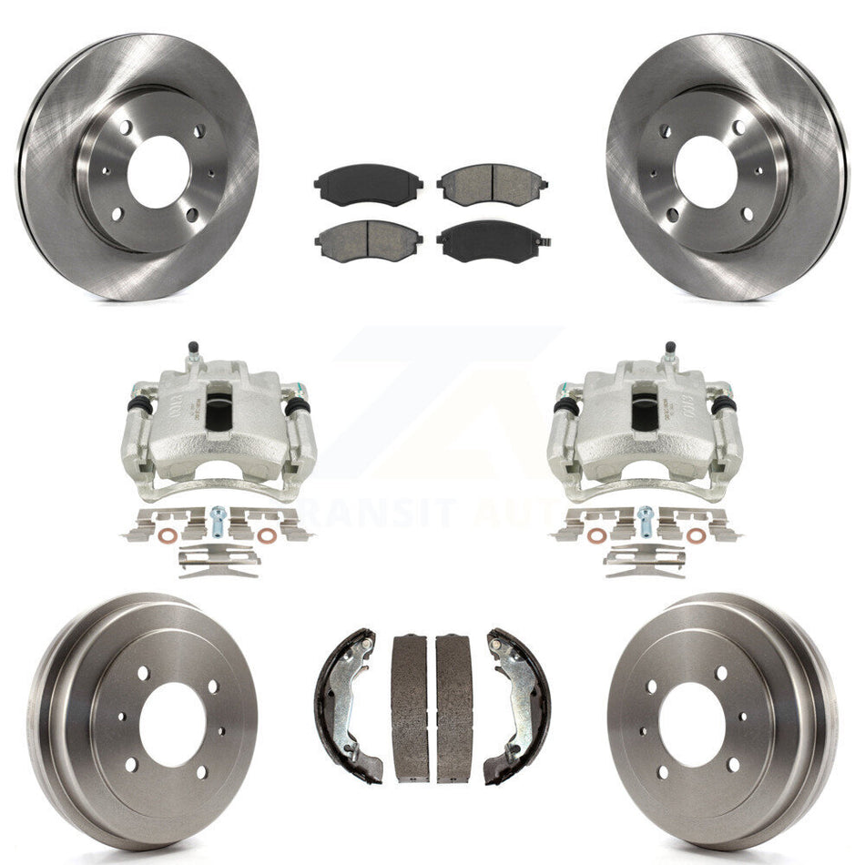 Front Rear Disc Brake Caliper Rotors Drums Semi-Metallic Pads Kit (8Pc) For 2002 Hyundai Elantra Drum rear brakes To 10 31 01 KC8-100808S
