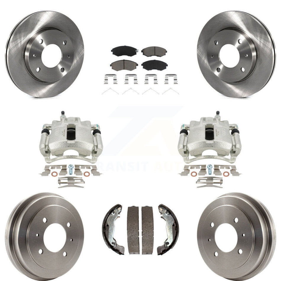 Front Rear Disc Brake Caliper Rotors Drums Ceramic Pads Kit (8Pc) For 2002 Hyundai Elantra Drum rear brakes To 10 31 01 KC8-100809C