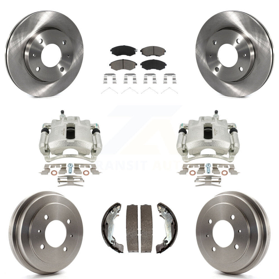 Front Rear Disc Brake Caliper Rotors Drums Ceramic Pads Kit (8Pc) For 2002 Hyundai Elantra Drum rear brakes To 10 31 01 KC8-100809C