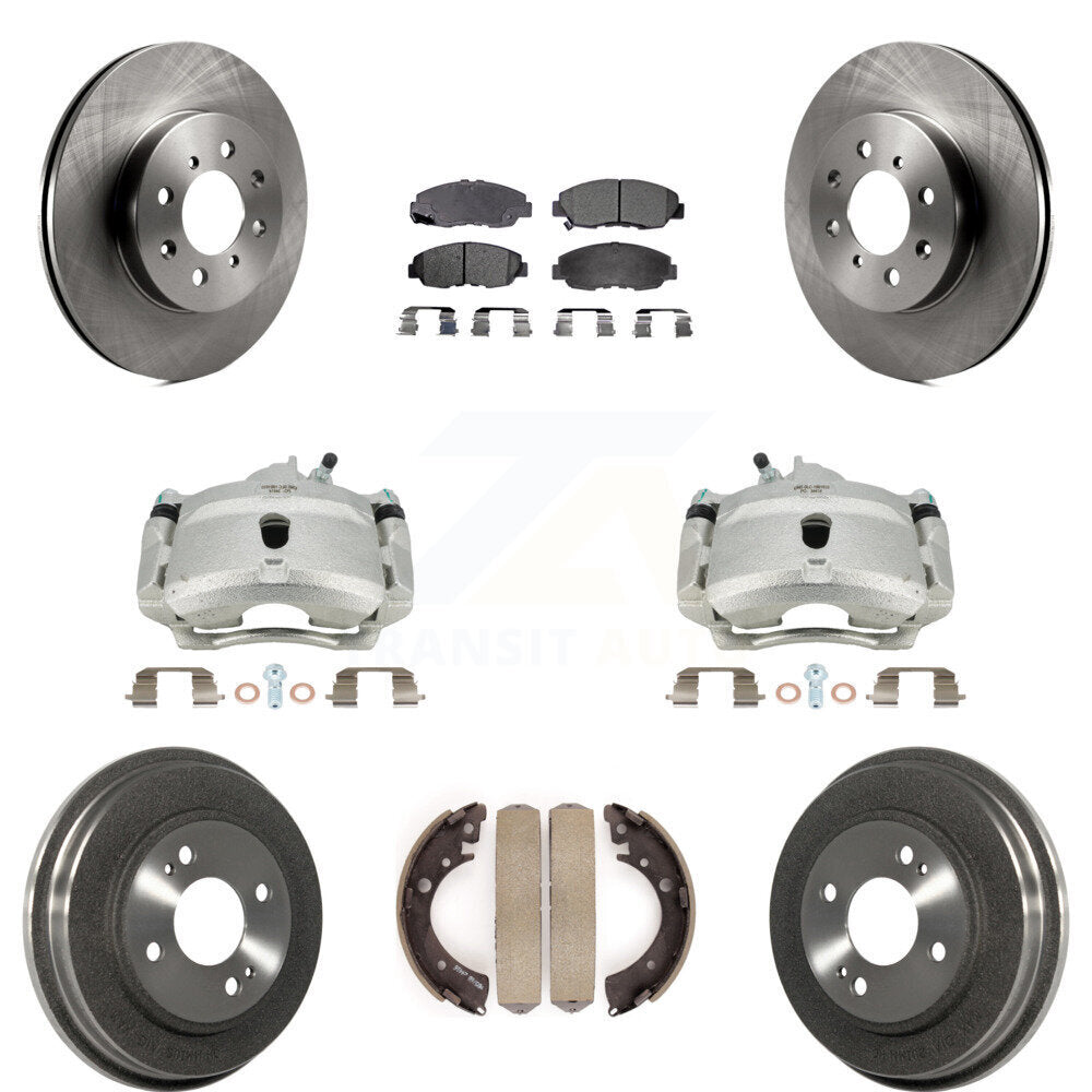 Front Rear Disc Brake Caliper Rotors Drums Semi-Metallic Pads Kit (8Pc) For Honda Civic KC8-100809P by Transit Auto