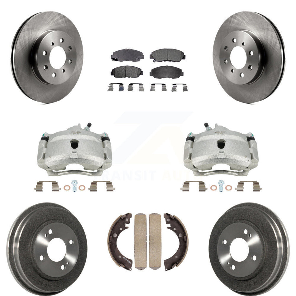 Front Rear Disc Brake Caliper Rotors Drums Semi-Metallic Pads Kit (8Pc) For Honda Civic KC8-100809P